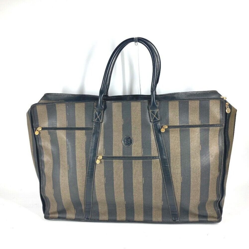 FENDI vintage Zucca Extra Large Travel Bag Duffle Bag PVC/Leather Brown/Black
